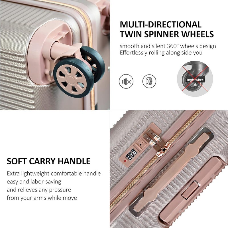 SENATOR Hard Case Carry On Luggage Trolley For Unisex ABS Lightweight 4 Double Wheeled Suitcase With Built In TSA Type Lock A5123 Rose Gold - Image 5